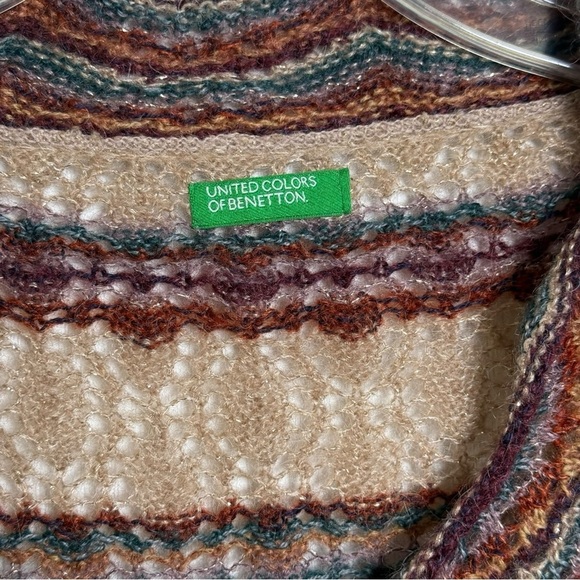 Vtg Y2K Funky Bell Sleeve V-Neck Stripe Sweater Sz Lg United Colors of Benetton - Picture 4 of 6